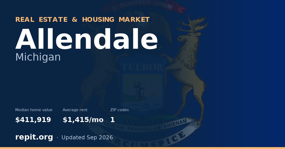 Allendale, MI real estate and housing market — median home value $411,919, average rent $1,415/mo, 1 ZIP code