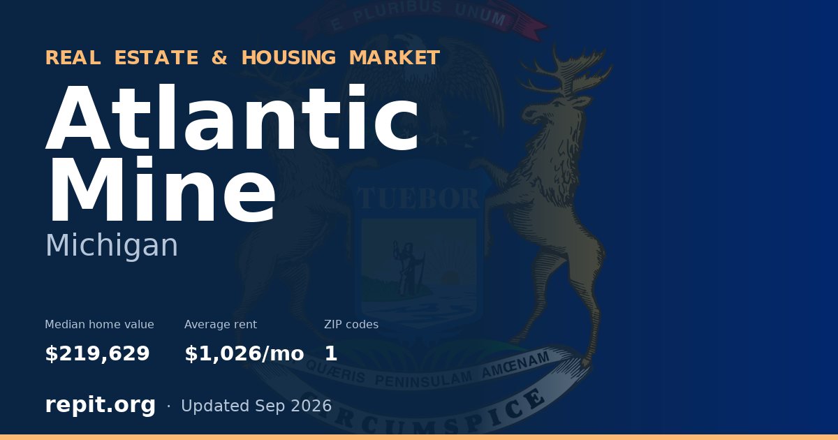 Atlantic Mine, MI real estate and housing market — median home value $219,629, average rent $1,026/mo, 1 ZIP code