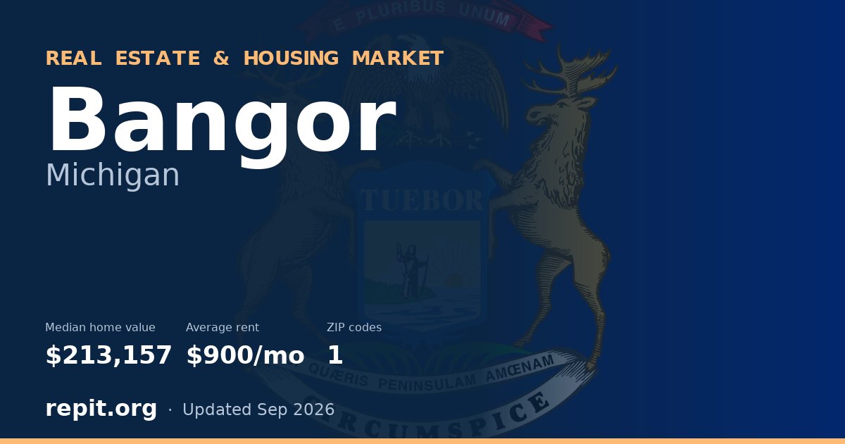 Bangor, MI real estate and housing market — median home value $213,157, average rent $900/mo, 1 ZIP code