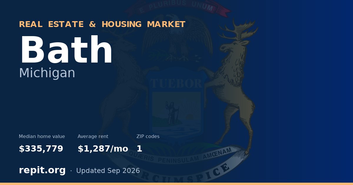 Bath, MI real estate and housing market — median home value $335,779, average rent $1,287/mo, 1 ZIP code