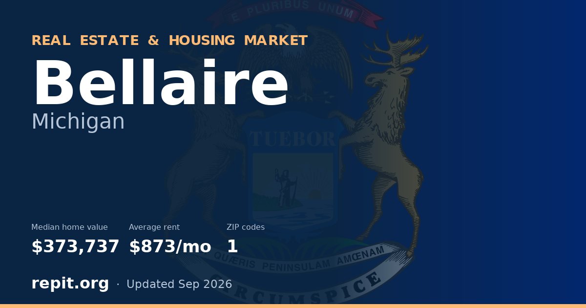 Bellaire, MI real estate and housing market — median home value $373,737, average rent $873/mo, 1 ZIP code