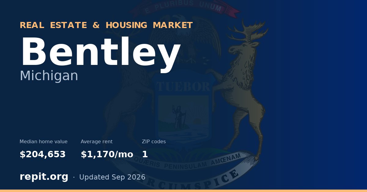 Bentley, MI real estate and housing market — median home value $204,653, average rent $1,170/mo, 1 ZIP code