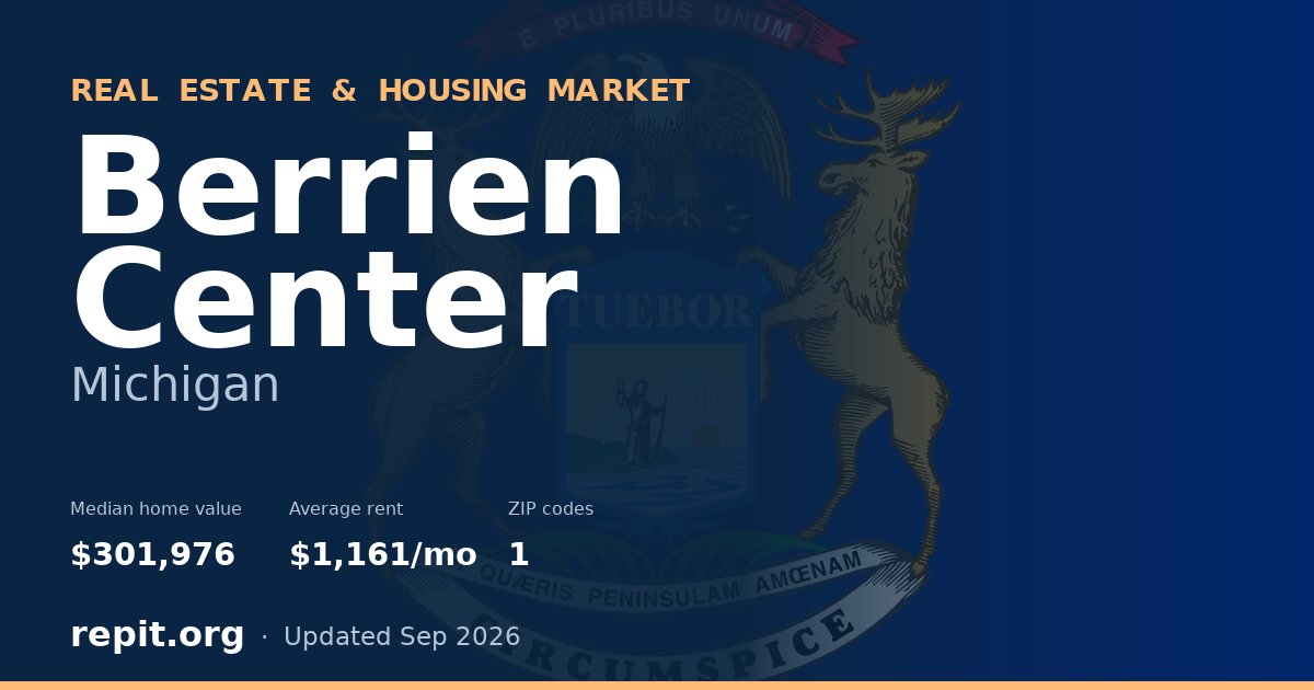 Berrien Center, MI real estate and housing market — median home value $301,976, average rent $1,161/mo, 1 ZIP code