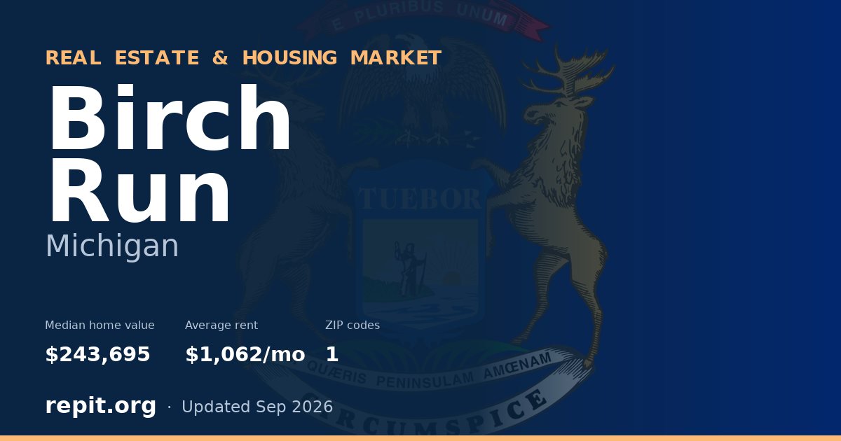 Birch Run, MI real estate and housing market — median home value $243,695, average rent $1,062/mo, 1 ZIP code
