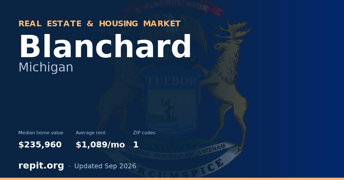Blanchard, MI real estate and housing market — median home value $235,960, average rent $1,089/mo, 1 ZIP code