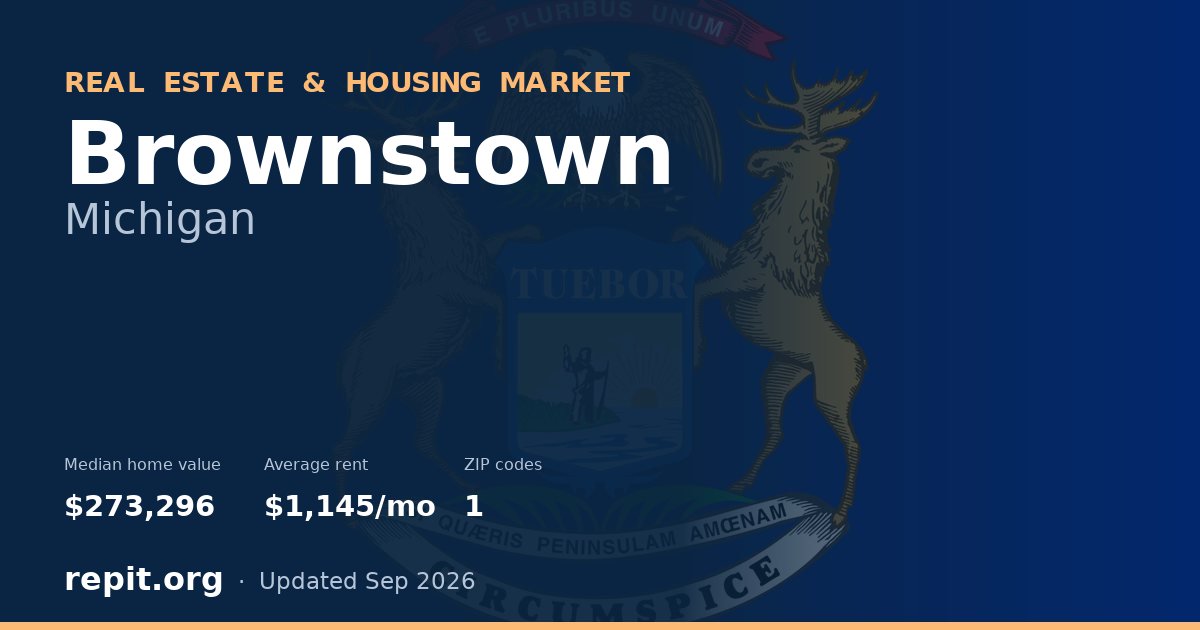 Brownstown, MI real estate and housing market — median home value $273,296, average rent $1,145/mo, 1 ZIP code