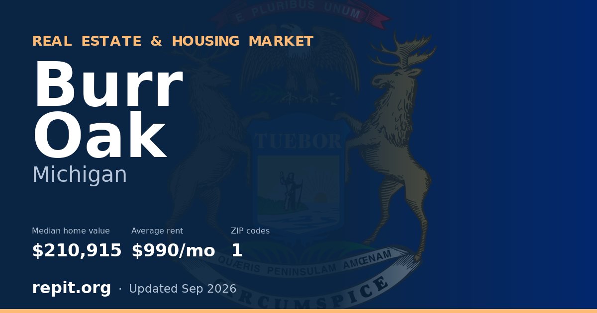 Burr Oak, MI real estate and housing market — median home value $210,915, average rent $990/mo, 1 ZIP code