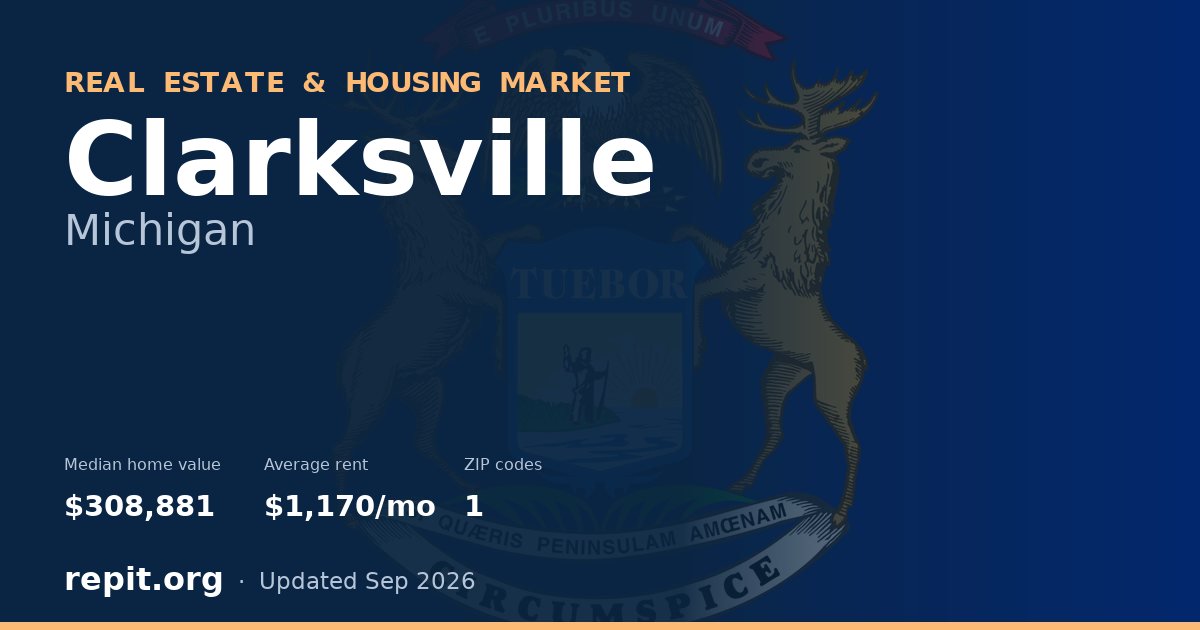 Clarksville, MI real estate and housing market — median home value $308,881, average rent $1,170/mo, 1 ZIP code