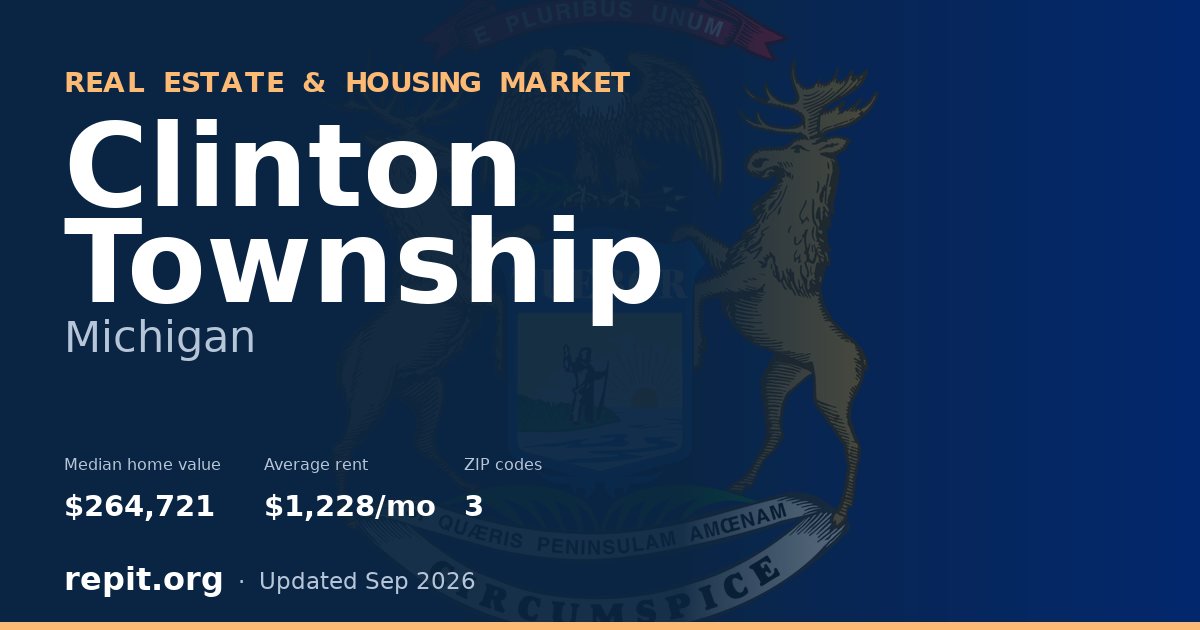Clinton Township, MI real estate and housing market — median home value $264,721, average rent $1,228/mo, 3 ZIP codes