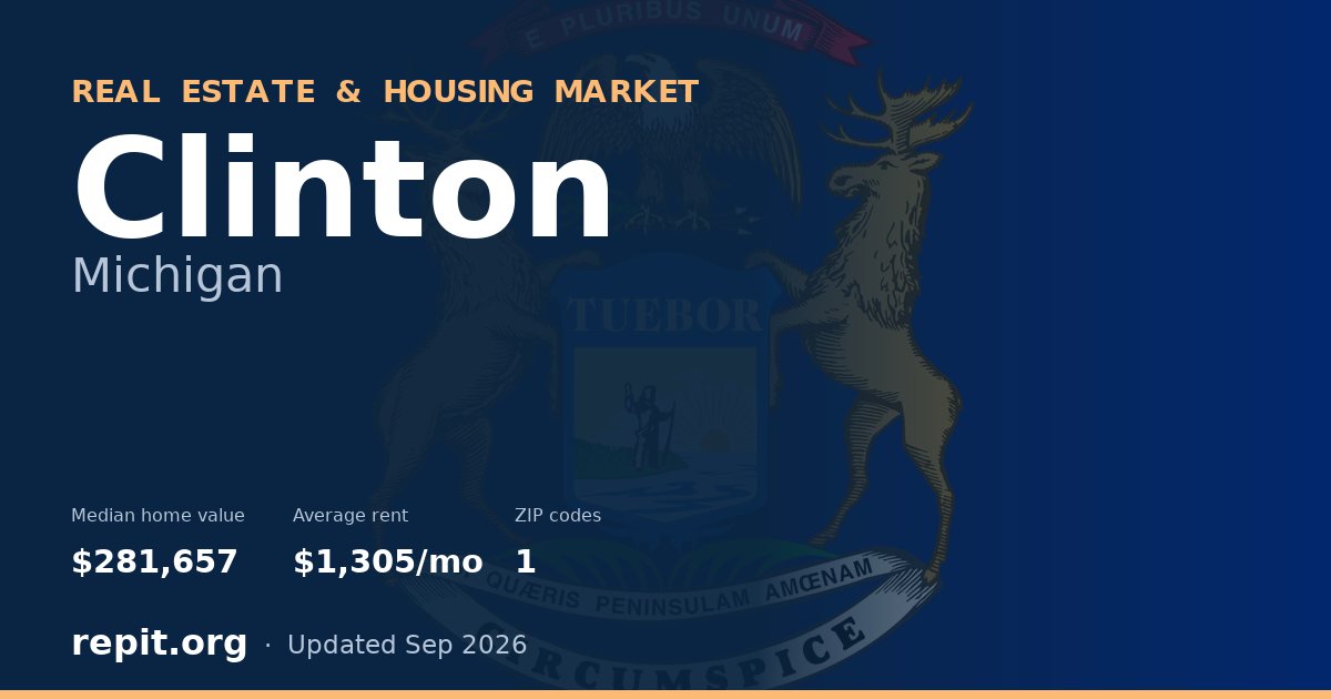 Clinton, MI real estate and housing market — median home value $281,657, average rent $1,305/mo, 1 ZIP code