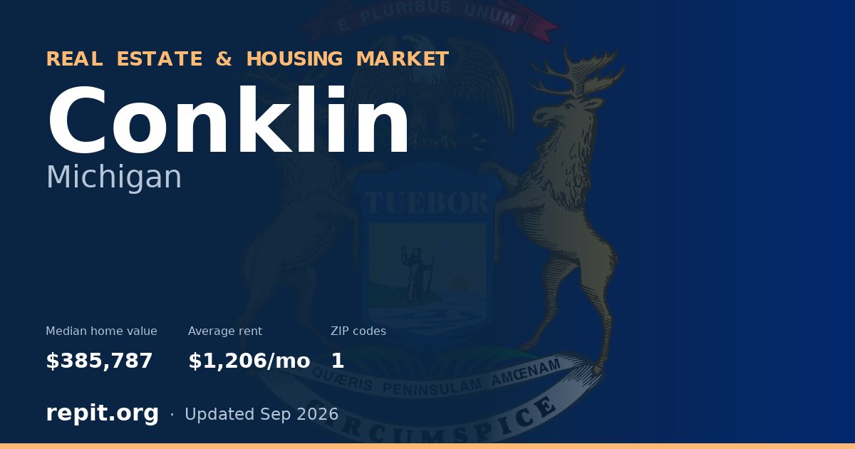 Conklin, MI real estate and housing market — median home value $385,787, average rent $1,206/mo, 1 ZIP code