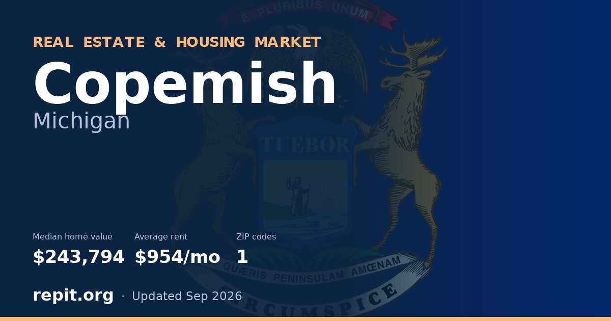Copemish, MI real estate and housing market — median home value $243,794, average rent $954/mo, 1 ZIP code