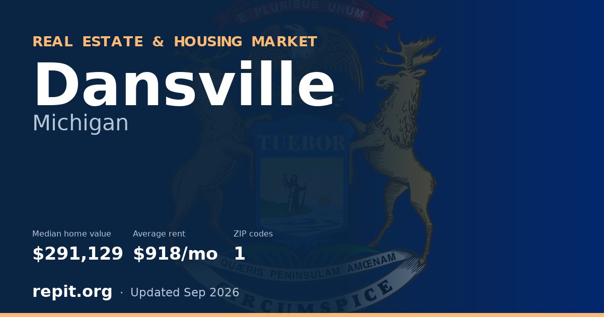 Dansville, MI real estate and housing market — median home value $291,129, average rent $918/mo, 1 ZIP code