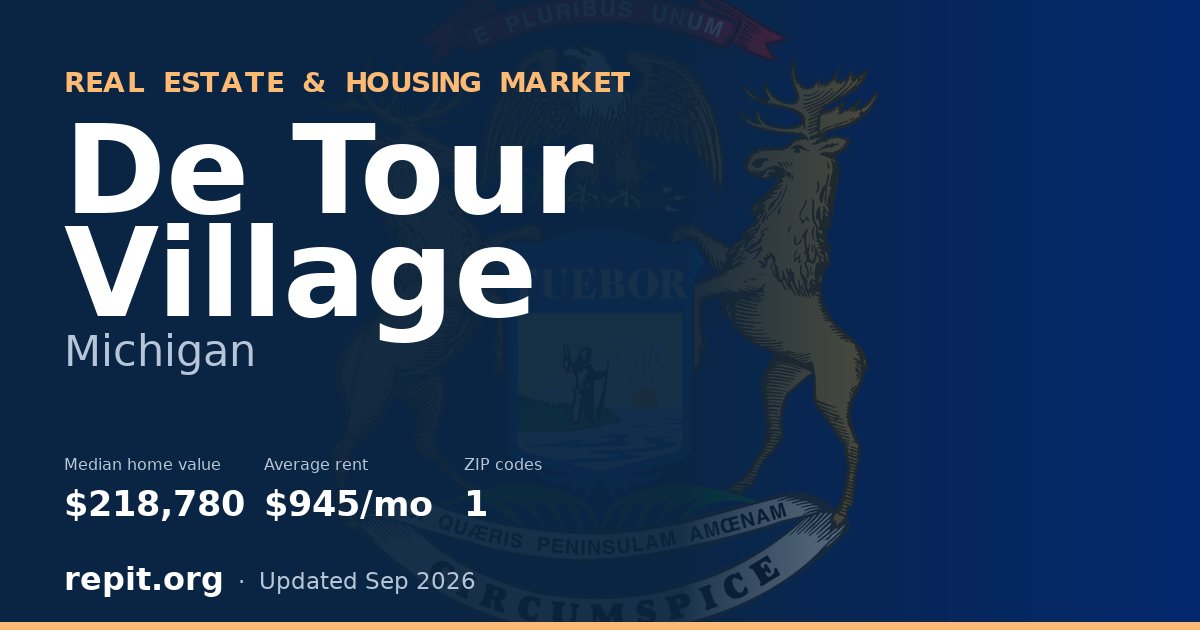 De Tour Village, MI real estate and housing market — median home value $218,780, average rent $945/mo, 1 ZIP code