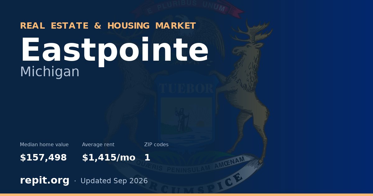 Eastpointe, MI real estate and housing market — median home value $157,498, average rent $1,415/mo, 1 ZIP code