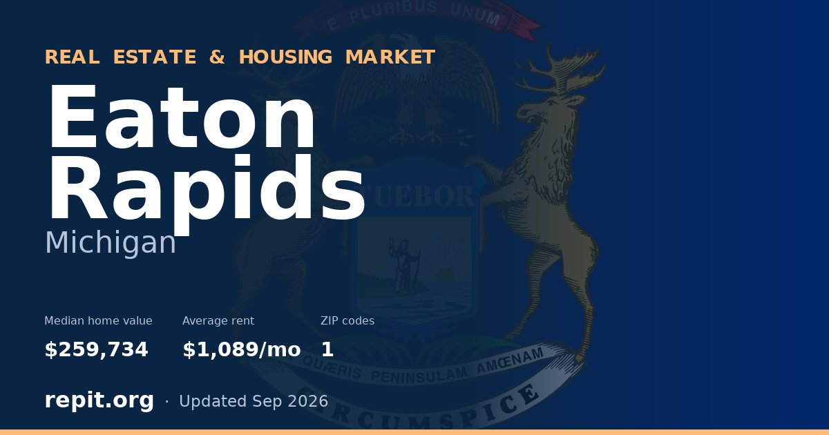 Eaton Rapids, MI real estate and housing market — median home value $259,734, average rent $1,089/mo, 1 ZIP code