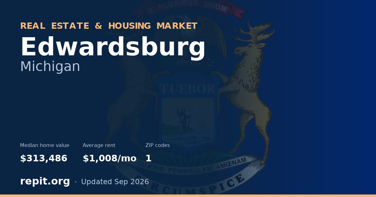 Edwardsburg, MI real estate and housing market — median home value $313,486, average rent $1,008/mo, 1 ZIP code