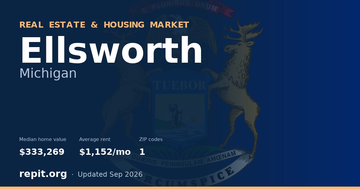 Ellsworth, MI real estate and housing market — median home value $333,269, average rent $1,152/mo, 1 ZIP code