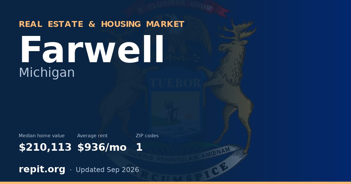 Farwell, MI real estate and housing market — median home value $210,113, average rent $936/mo, 1 ZIP code