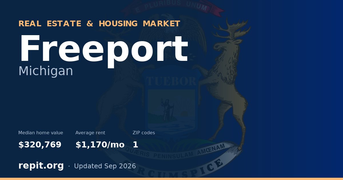 Freeport, MI real estate and housing market — median home value $320,769, average rent $1,170/mo, 1 ZIP code