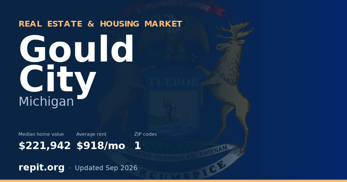 Gould City, MI real estate and housing market — median home value $221,942, average rent $918/mo, 1 ZIP code