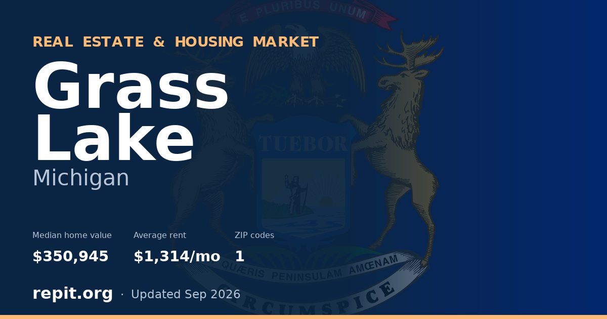Grass Lake, MI real estate and housing market — median home value $350,945, average rent $1,314/mo, 1 ZIP code