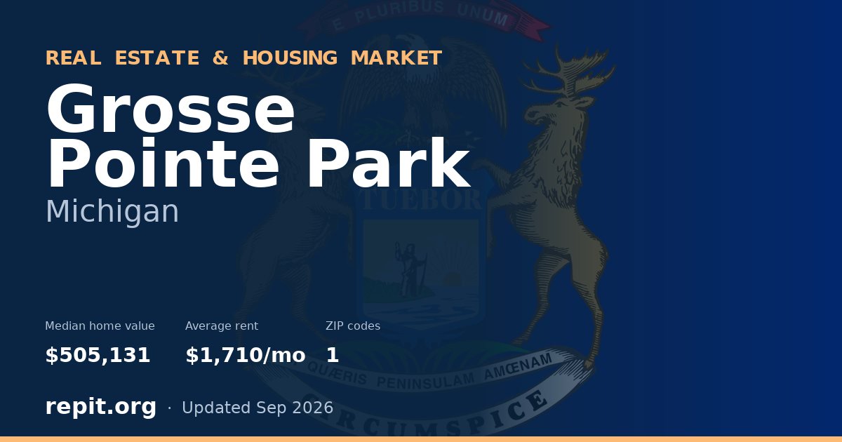 Grosse Pointe Park, MI real estate and housing market — median home value $505,131, average rent $1,710/mo, 1 ZIP code