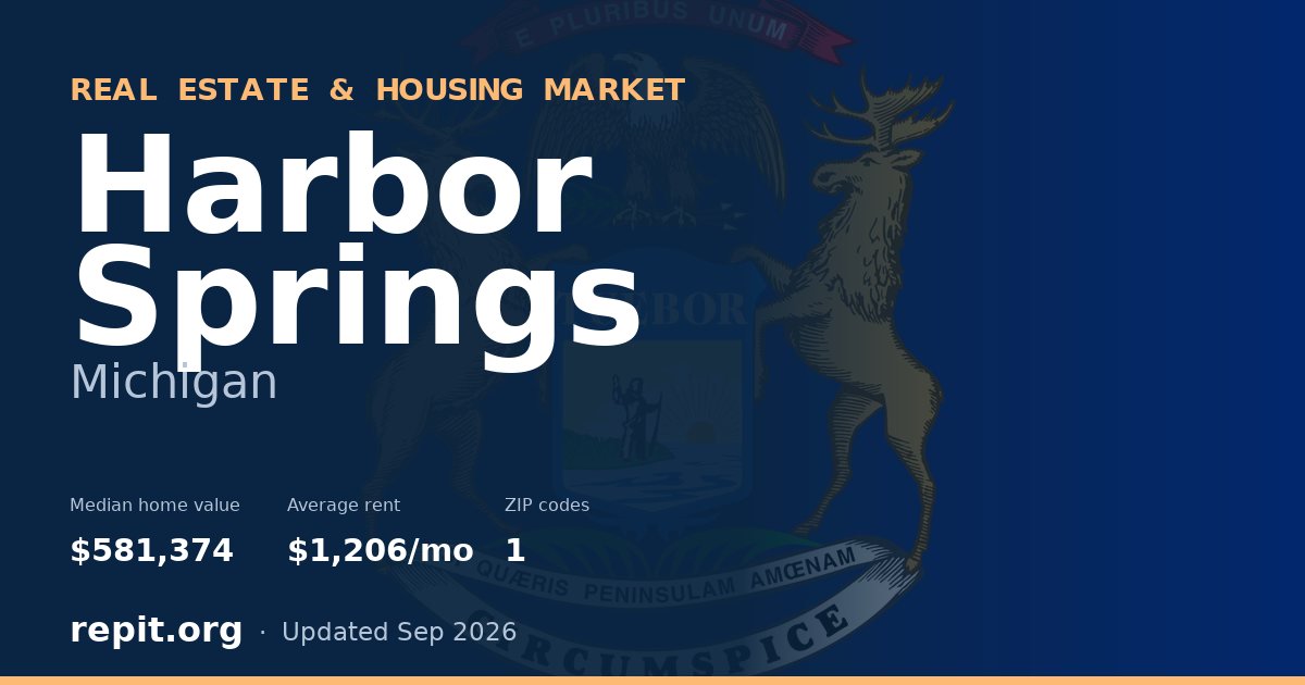 Harbor Springs, MI real estate and housing market — median home value $581,374, average rent $1,206/mo, 1 ZIP code