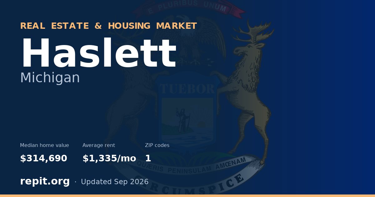 Haslett, MI real estate and housing market — median home value $314,690, average rent $1,335/mo, 1 ZIP code