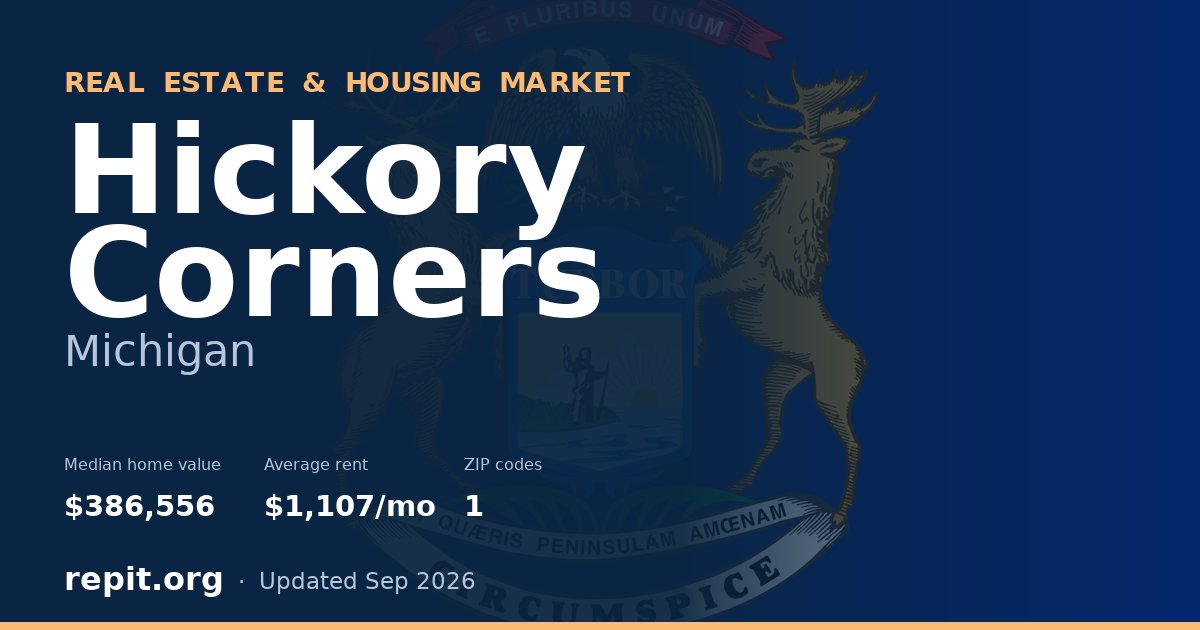 Hickory Corners, MI real estate and housing market — median home value $386,556, average rent $1,107/mo, 1 ZIP code