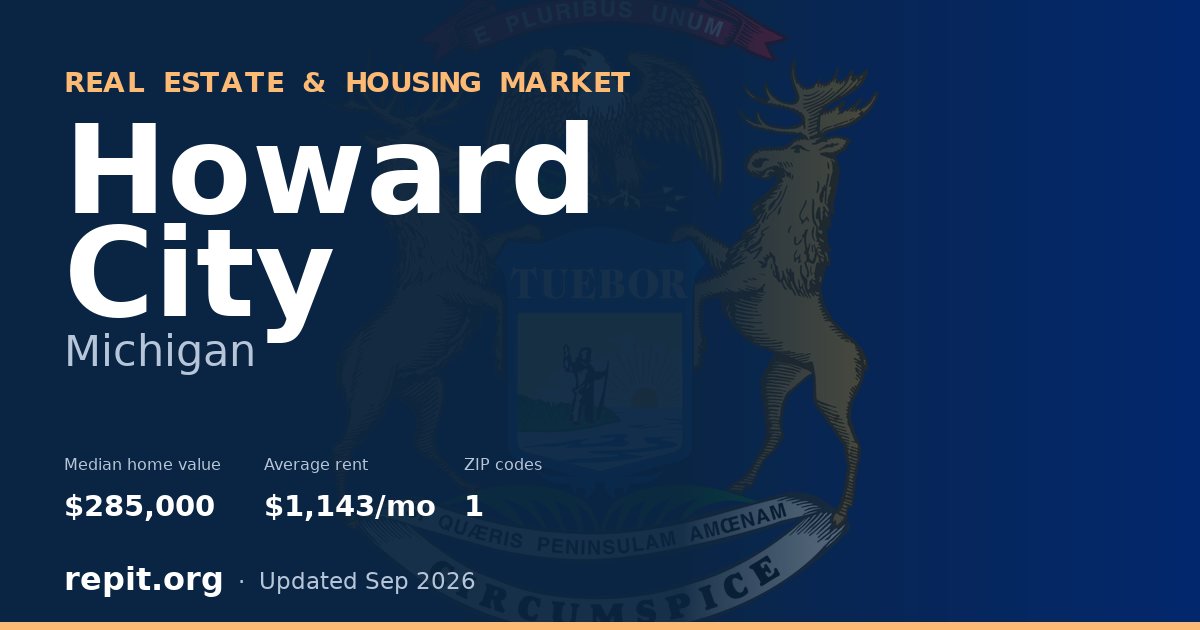Howard City, MI real estate and housing market — median home value $285,000, average rent $1,143/mo, 1 ZIP code