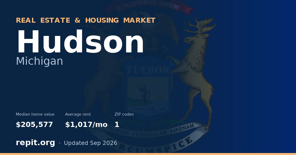 Hudson, MI real estate and housing market — median home value $205,577, average rent $1,017/mo, 1 ZIP code