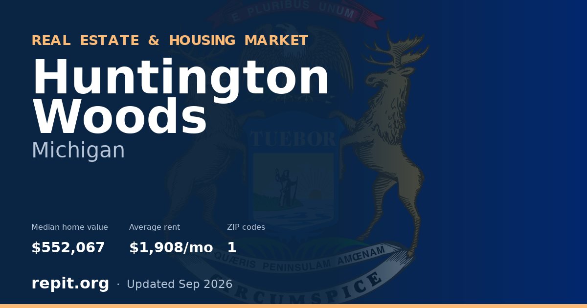 Huntington Woods, MI real estate and housing market — median home value $552,067, average rent $1,908/mo, 1 ZIP code