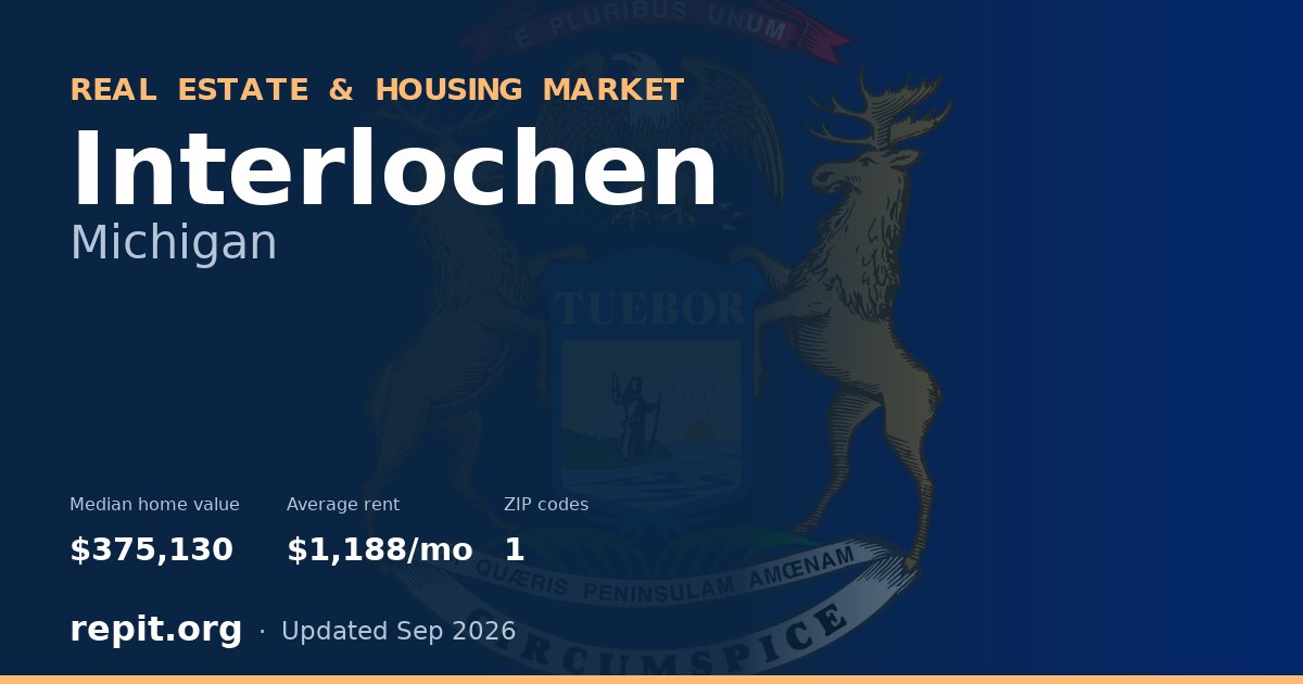 Interlochen, MI real estate and housing market — median home value $375,130, average rent $1,188/mo, 1 ZIP code
