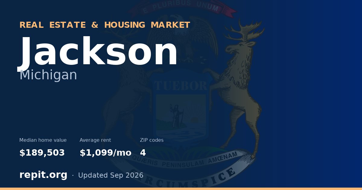 Jackson, MI real estate and housing market — median home value $189,503, average rent $1,099/mo, 4 ZIP codes