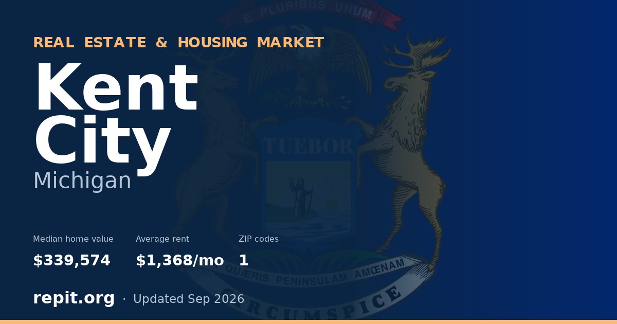 Kent City, MI real estate and housing market — median home value $339,574, average rent $1,368/mo, 1 ZIP code
