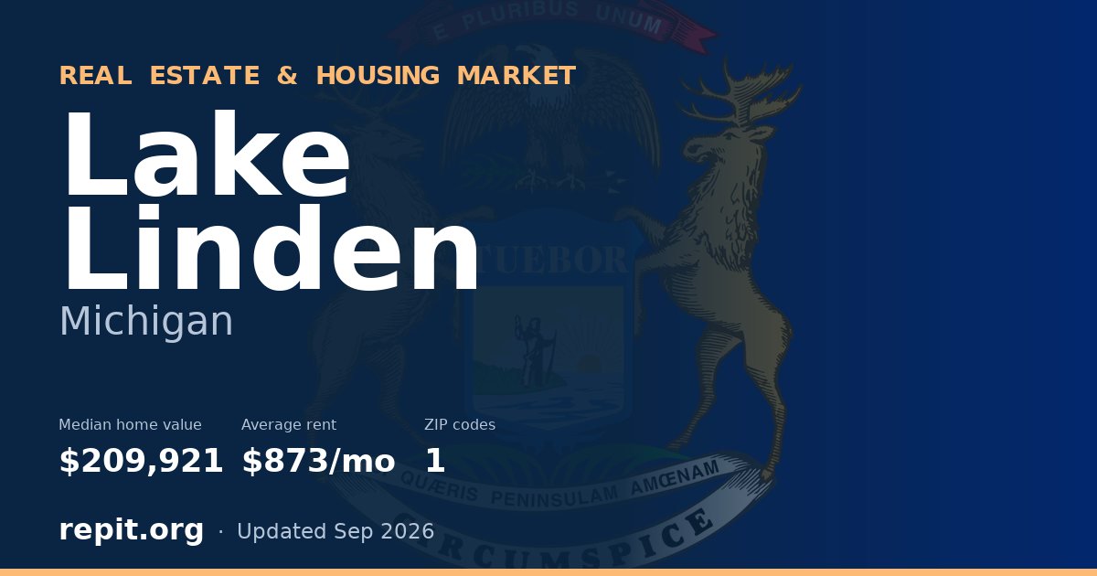Lake Linden, MI real estate and housing market — median home value $209,921, average rent $873/mo, 1 ZIP code