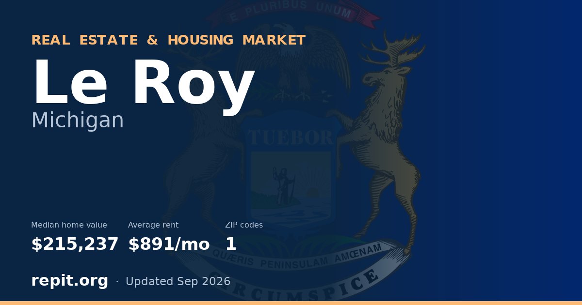 Le Roy, MI real estate and housing market — median home value $215,237, average rent $891/mo, 1 ZIP code