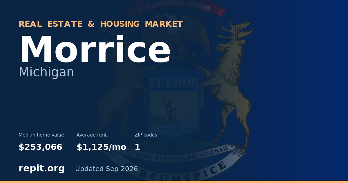Morrice, MI real estate and housing market — median home value $253,066, average rent $1,125/mo, 1 ZIP code
