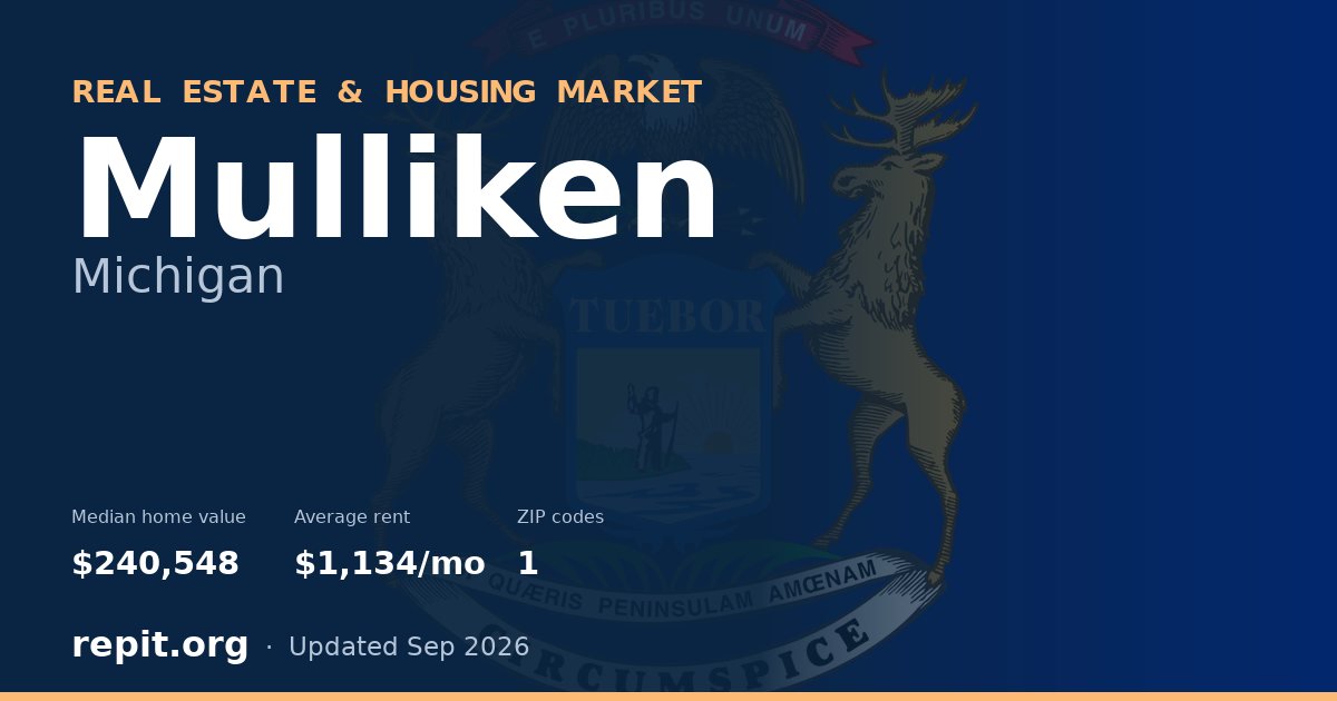 Mulliken, MI real estate and housing market — median home value $240,548, average rent $1,134/mo, 1 ZIP code