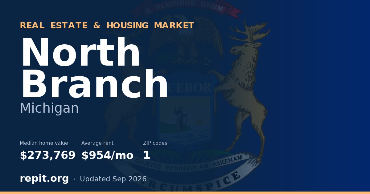North Branch, MI real estate and housing market — median home value $273,769, average rent $954/mo, 1 ZIP code