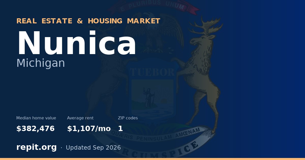 Nunica, MI real estate and housing market — median home value $382,476, average rent $1,107/mo, 1 ZIP code
