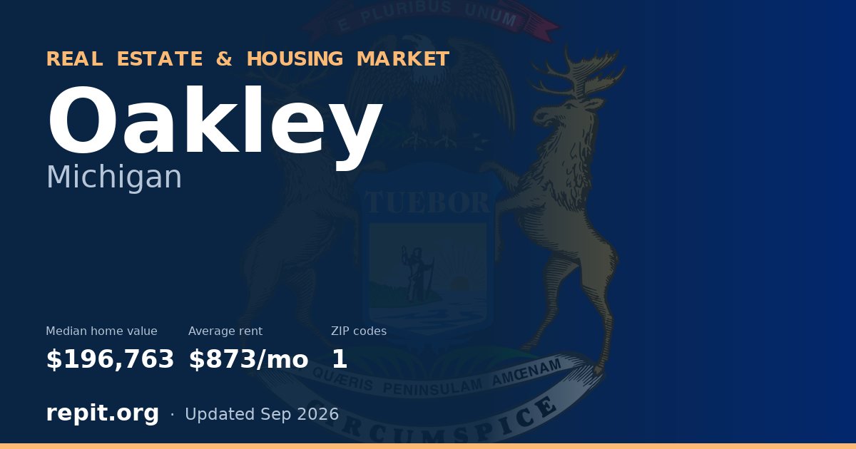 Oakley, MI real estate and housing market — median home value $196,763, average rent $873/mo, 1 ZIP code