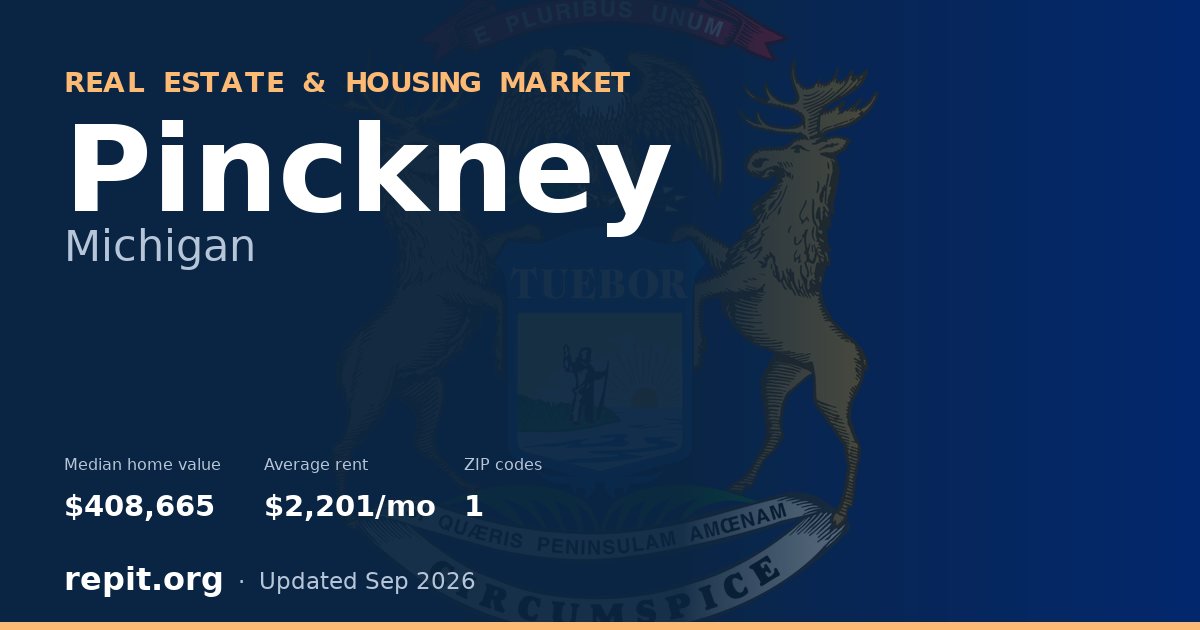 Pinckney, MI real estate and housing market — median home value $408,665, average rent $2,201/mo, 1 ZIP code