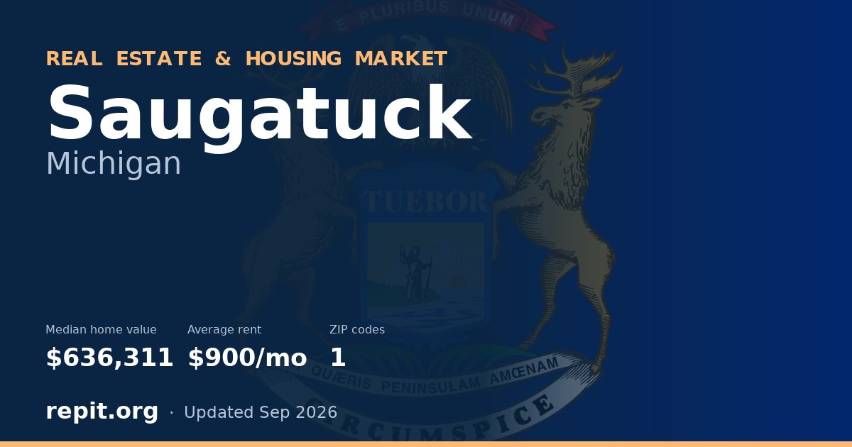 Saugatuck, MI real estate and housing market — median home value $636,311, average rent $900/mo, 1 ZIP code