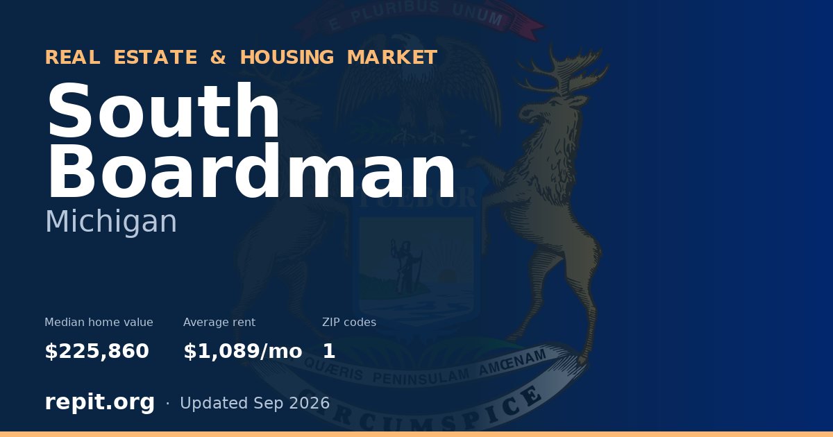 South Boardman, MI real estate and housing market — median home value $225,860, average rent $1,089/mo, 1 ZIP code