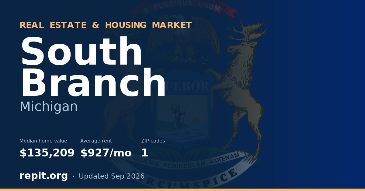 South Branch, MI real estate and housing market — median home value $135,209, average rent $927/mo, 1 ZIP code