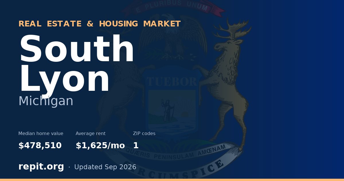 South Lyon, MI real estate and housing market — median home value $478,510, average rent $1,625/mo, 1 ZIP code