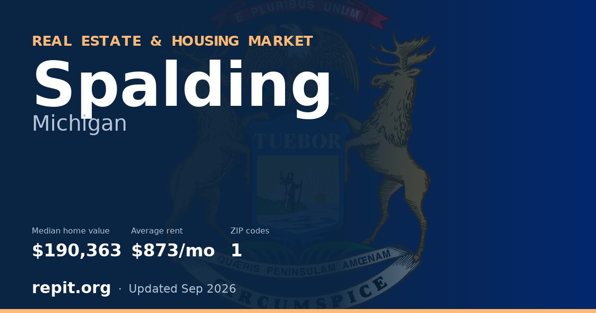 Spalding, MI real estate and housing market — median home value $190,363, average rent $873/mo, 1 ZIP code