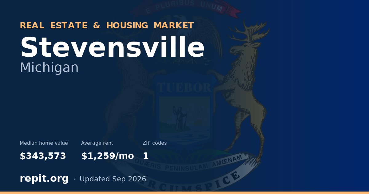 Stevensville, MI real estate and housing market — median home value $343,573, average rent $1,259/mo, 1 ZIP code